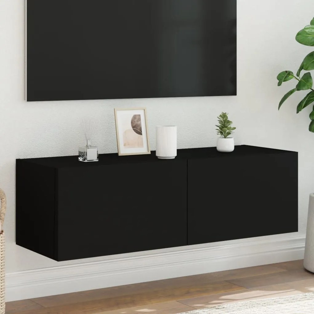 vidaXL Móvel de parede para TV com luzes LED 100x35x31 cm preto