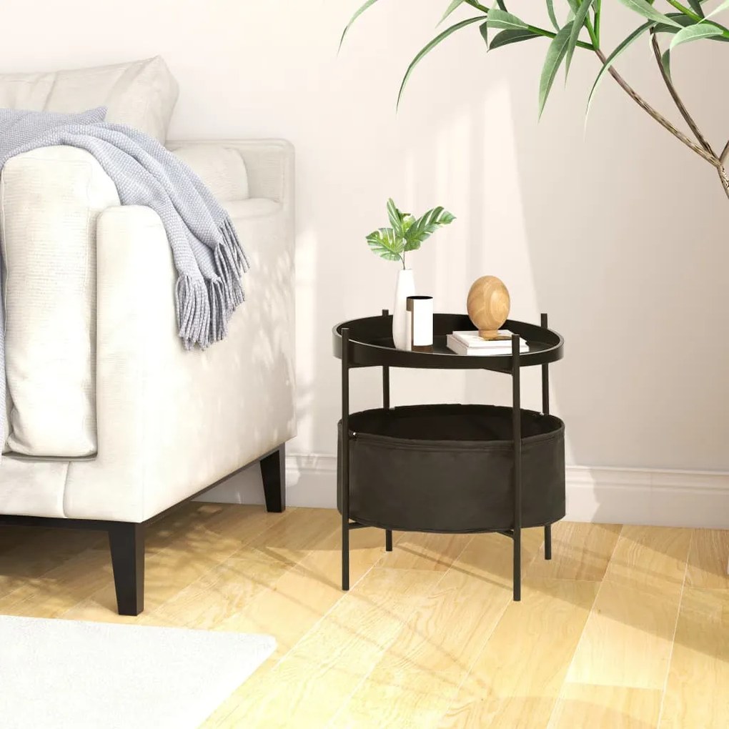 340299 vidaXL Mesa de apoio com cesto 40x40x45,5 cm preto