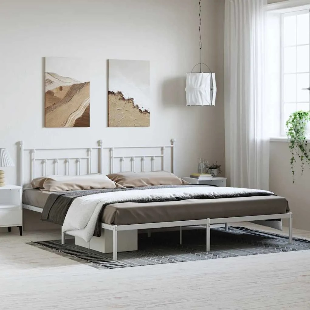 Estrutura de cama com cabeceira 193x203 cm metal branco