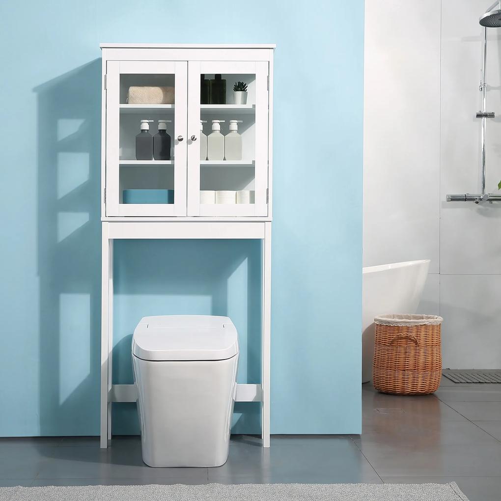 kleankin Armário de banheiro sobre vaso sanitário Armário alto para máquina de lavar com portas de vidro e prateleira interna ajustável