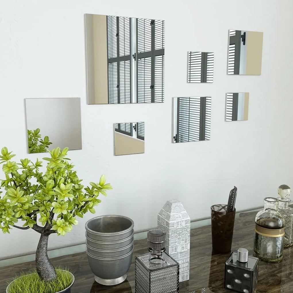 vidaXL Conjunto de espelhos de parede quadrados 7 pcs vidro