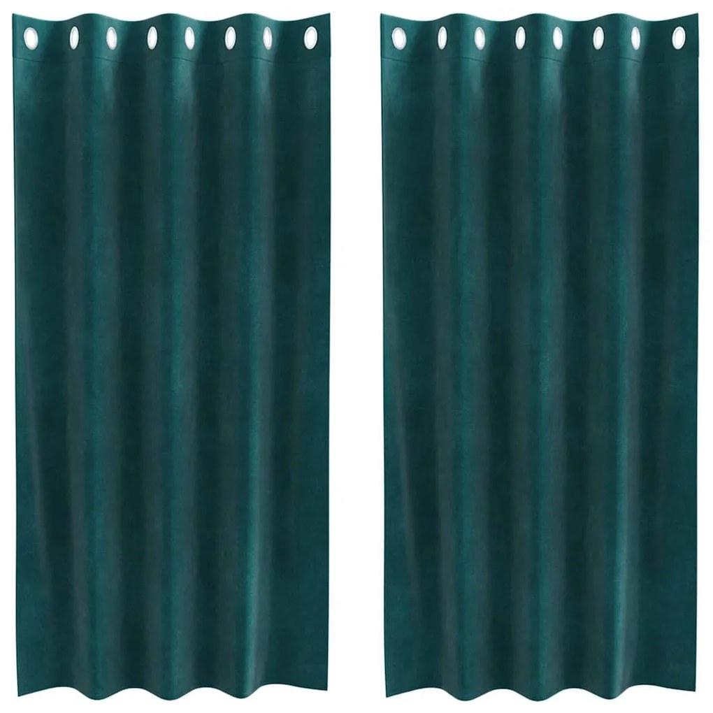 Cortinas Blackout vidaXL com Ilhós 2 pcs Verde Escuro Veludo