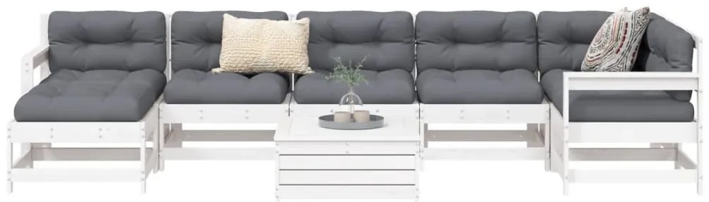 8 pcs conjunto sofás de jardim pinho maciço branco