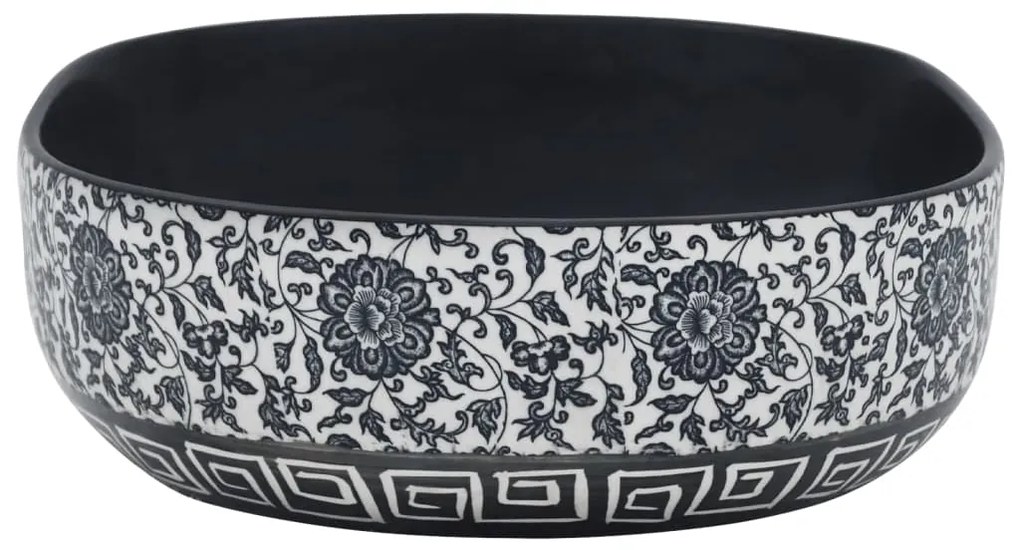 Lavatório de bancada oval 59x40x14 cm cerâmica preto e azul