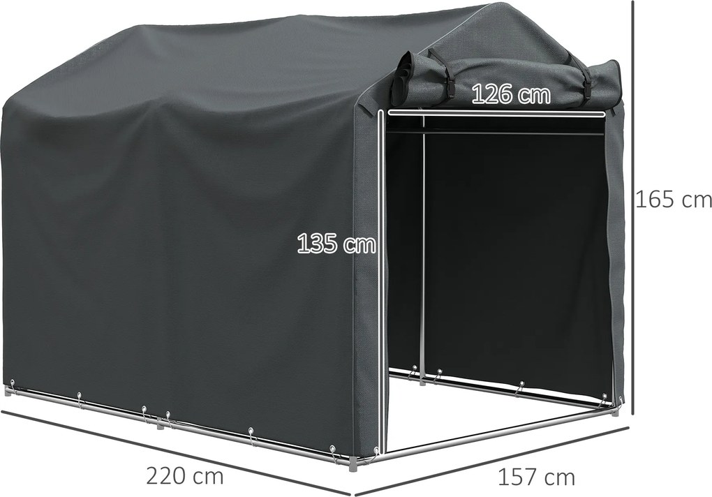 Abrigo de Exterior para Ferramentas e Bicicletas 2,2x1,57x1,65 m com Porta Desmontável com Fecho de Correr Cinzento Escuro