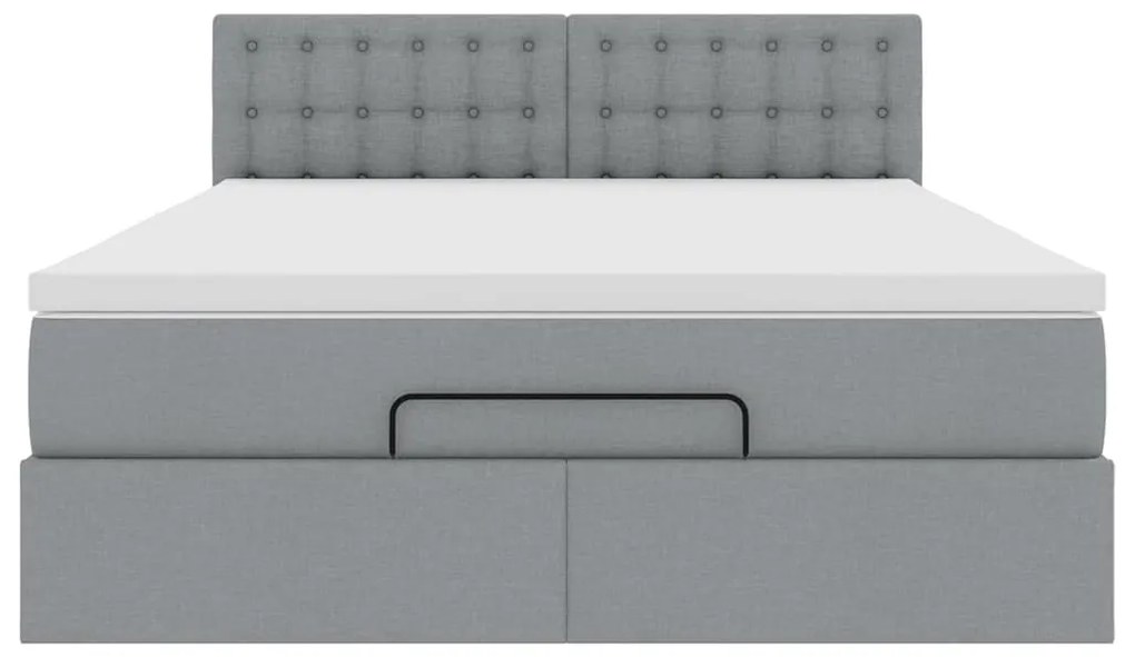 Estrutura cama otomana colchão 140x200cm tecido cinzento claro