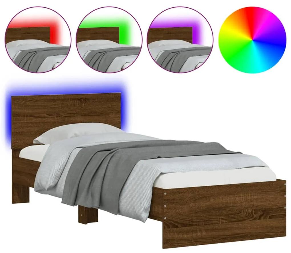 Estrutura cama cabeceira/luzes LED 90x200 cm carvalho castanho