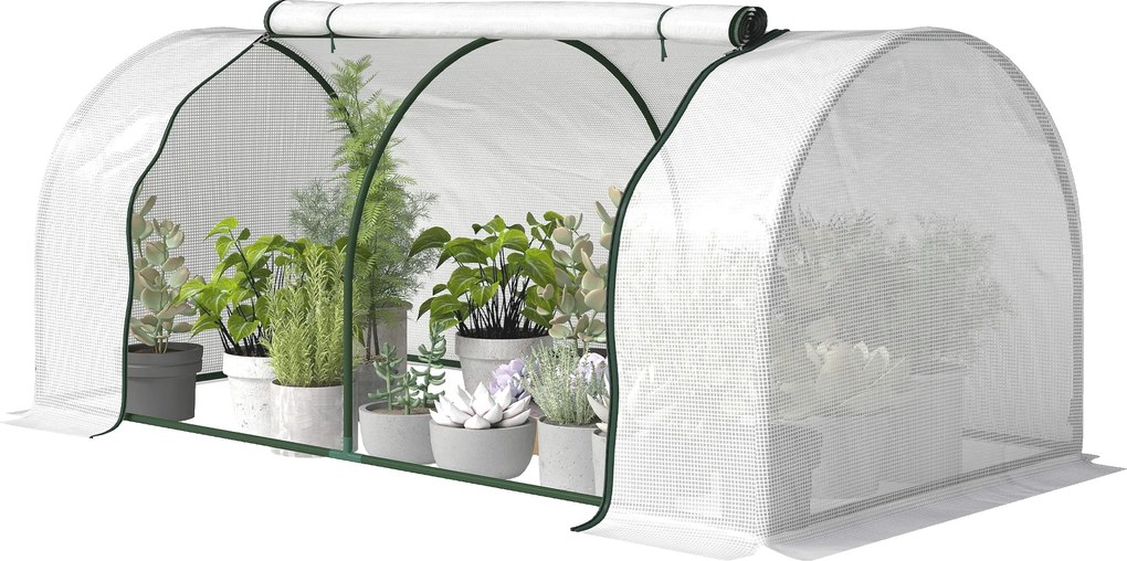 Estufa de jardim para legumes, 2 x 1 x 0,8 m, porta com fecho de correr, lona de PE, aço branco