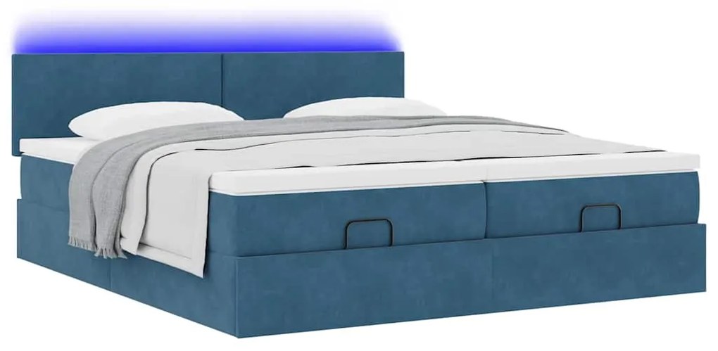 Estrutura cama otomana colchões 180x200 cm veludo azul escuro