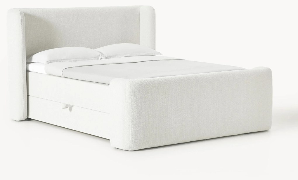 Cama boxspring em bouclé com espaço de arrumação Perla