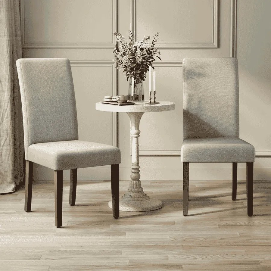 Conjunto de 2 cadeiras de sala de jantar com encosto alto e almofada confortável cinzento