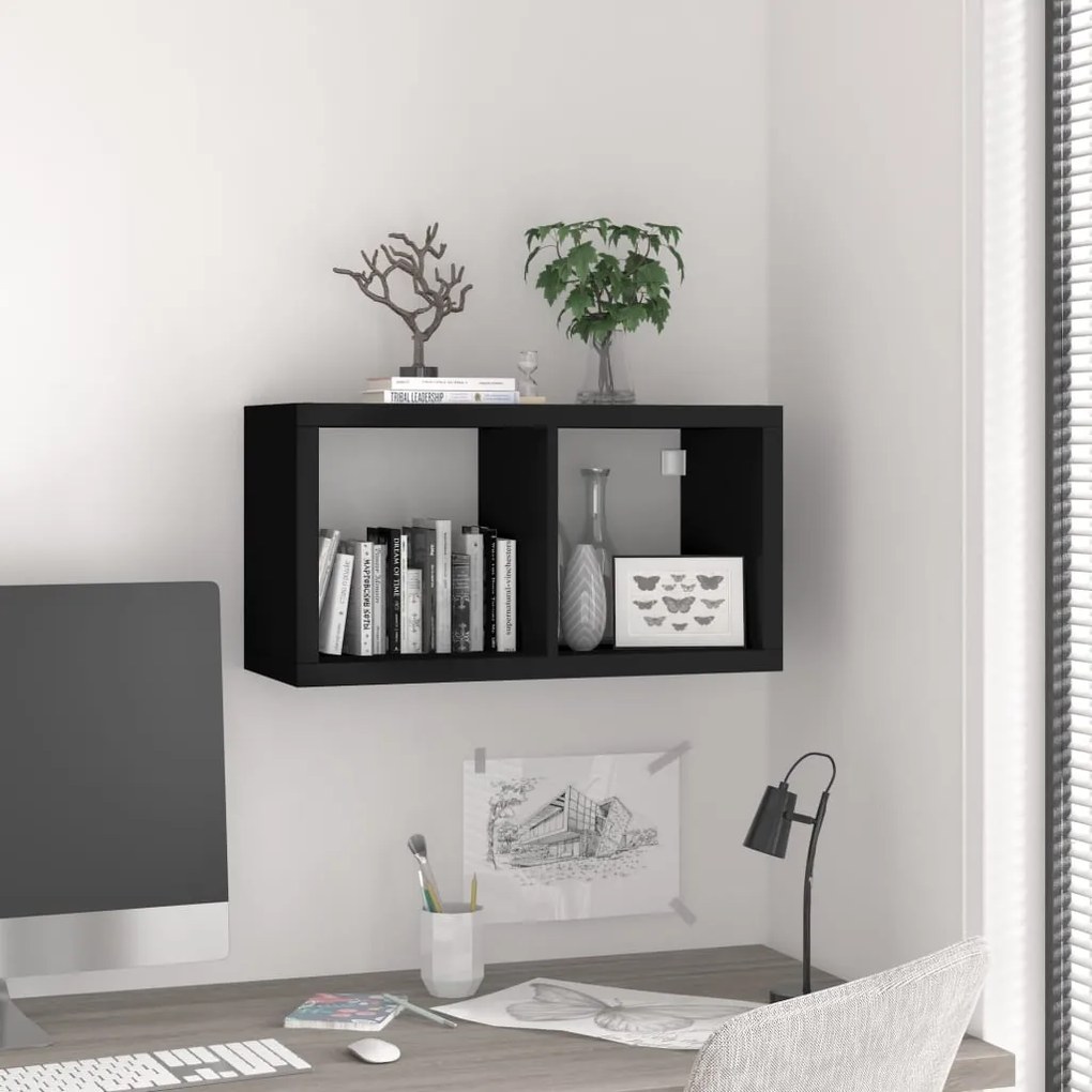 vidaXL Prateleira/estante cubo para parede 69,5x29,5x37 cm MDF preto