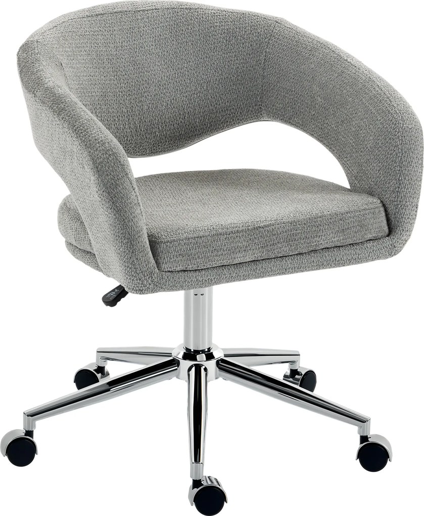 Cadeira de escritório ergonómica, cadeira de escritório em chenille com altura ajustável, encosto curvo, cinzenta
