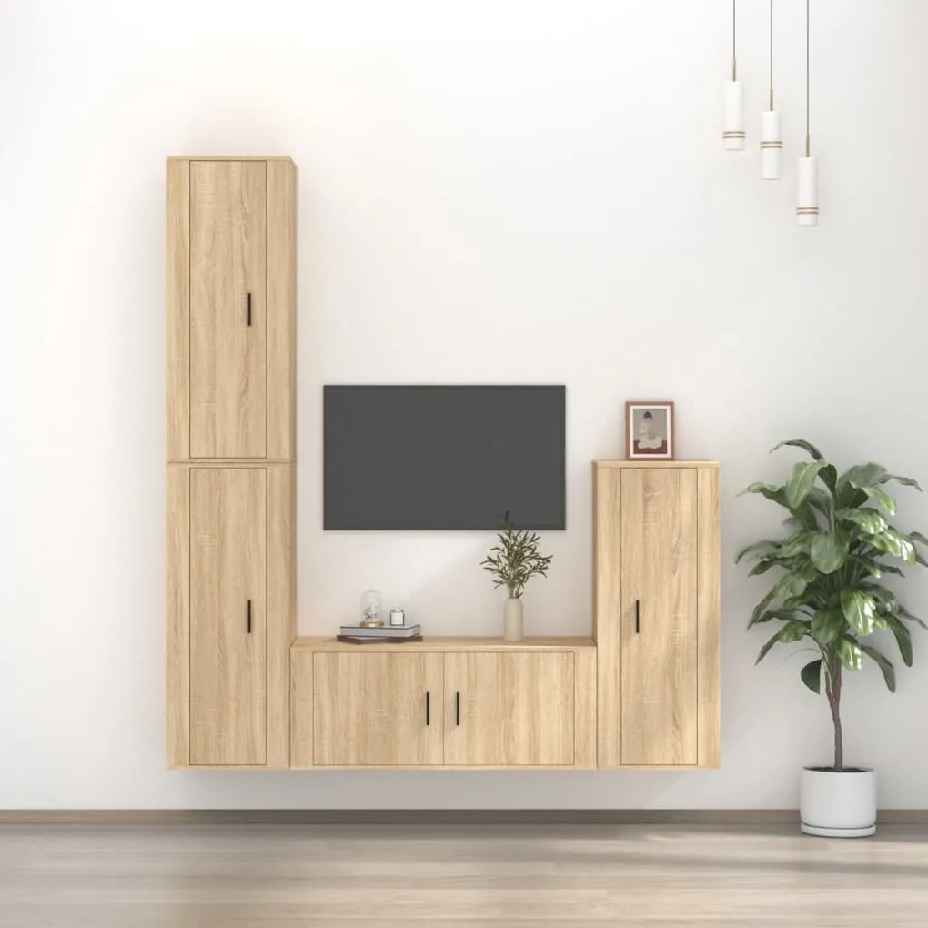 vidaXL Conjunto móveis de TV 4 pcs madeira processada carvalho sonoma