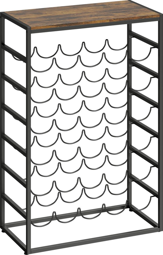 HOMCOM Garrafeira para 30 Garrafas de 6 Níveis com Superfície de Madeira Estilo Industrial 59x30x88,5 cm Castanho Rústico | Aosom Portugal