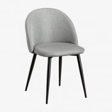 Pack De 4 Cadeiras De Jantar Estofadas E Em Aço Kana Negro & Linho Cinza Concreto - Sklum