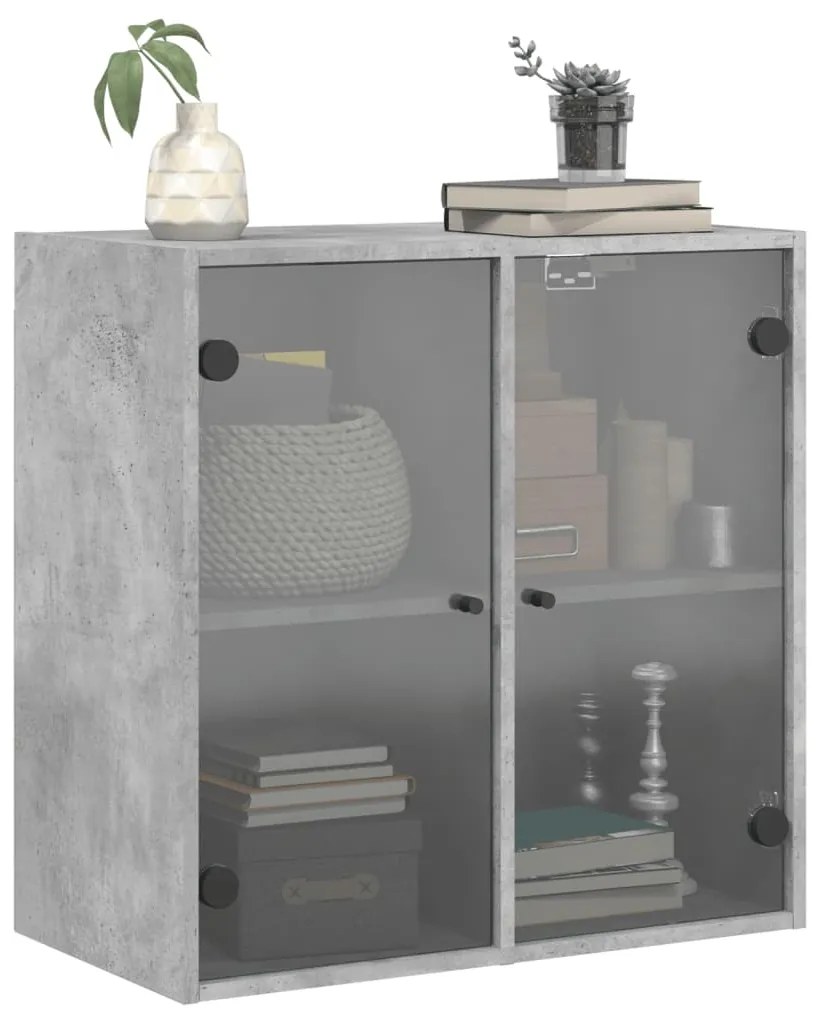 Armário de parede c/ portas de vidro 68x37x68,5cm cinza cimento