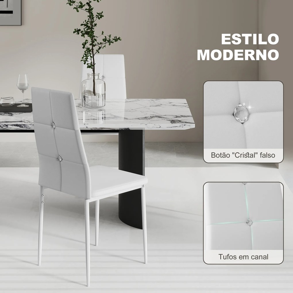 Conjunto de 6 Cadeiras de Sala de Jantar (MESA NÃO INCLUIDA) Estofadas em PU Cadeiras de Cozinha com Encosto Alto com Botões 41x50x97 cm Branco