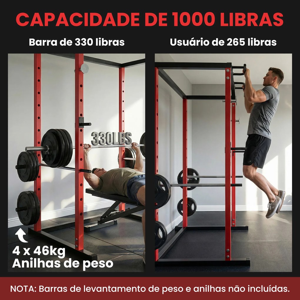 Torre musculação de Potência Prateleira de Agachamentos com Barra de Elevações Estação de Paralelas Ajustável para Casa Ginásio Carga 460 kg