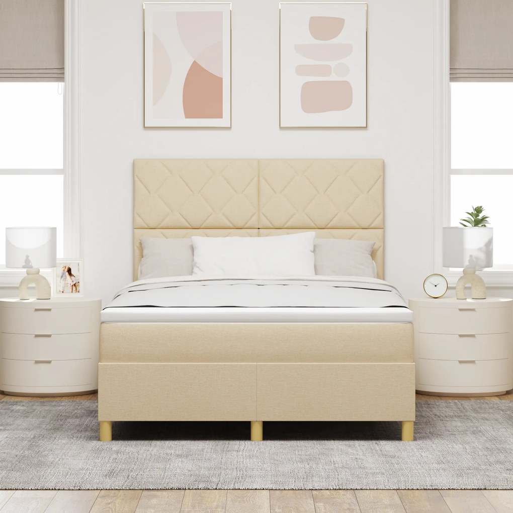 Cama Box Spring com Colchão Creme 140x190 cm Tecido