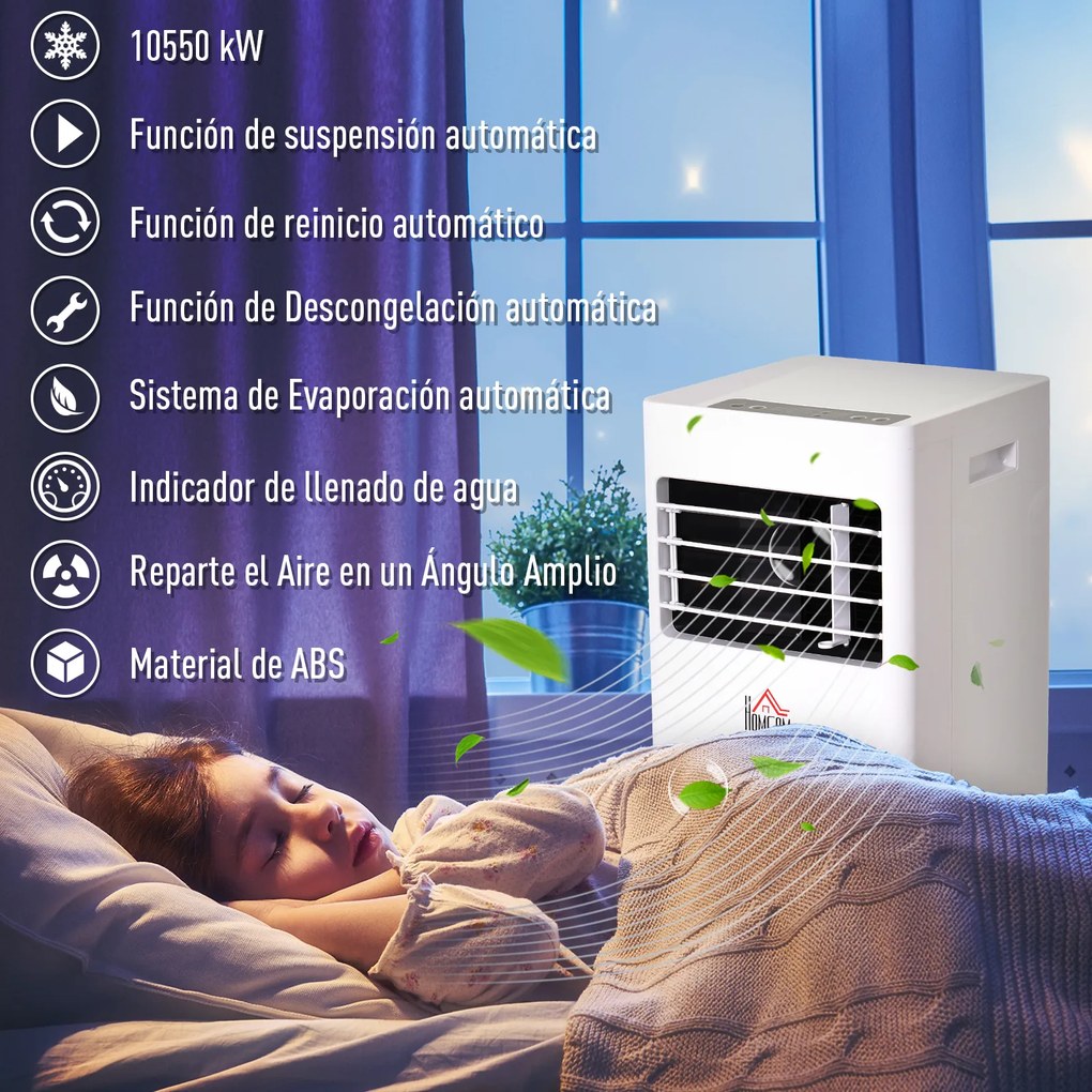 HOMCOM Ar Condicionado Portátil 7000BTU 3 em 1 Refrigerador Desumidificador e Ventoinha com Temporizador LED e Controlo Remoto Silencioso 30,5x32,8x67,8 cm Branco
