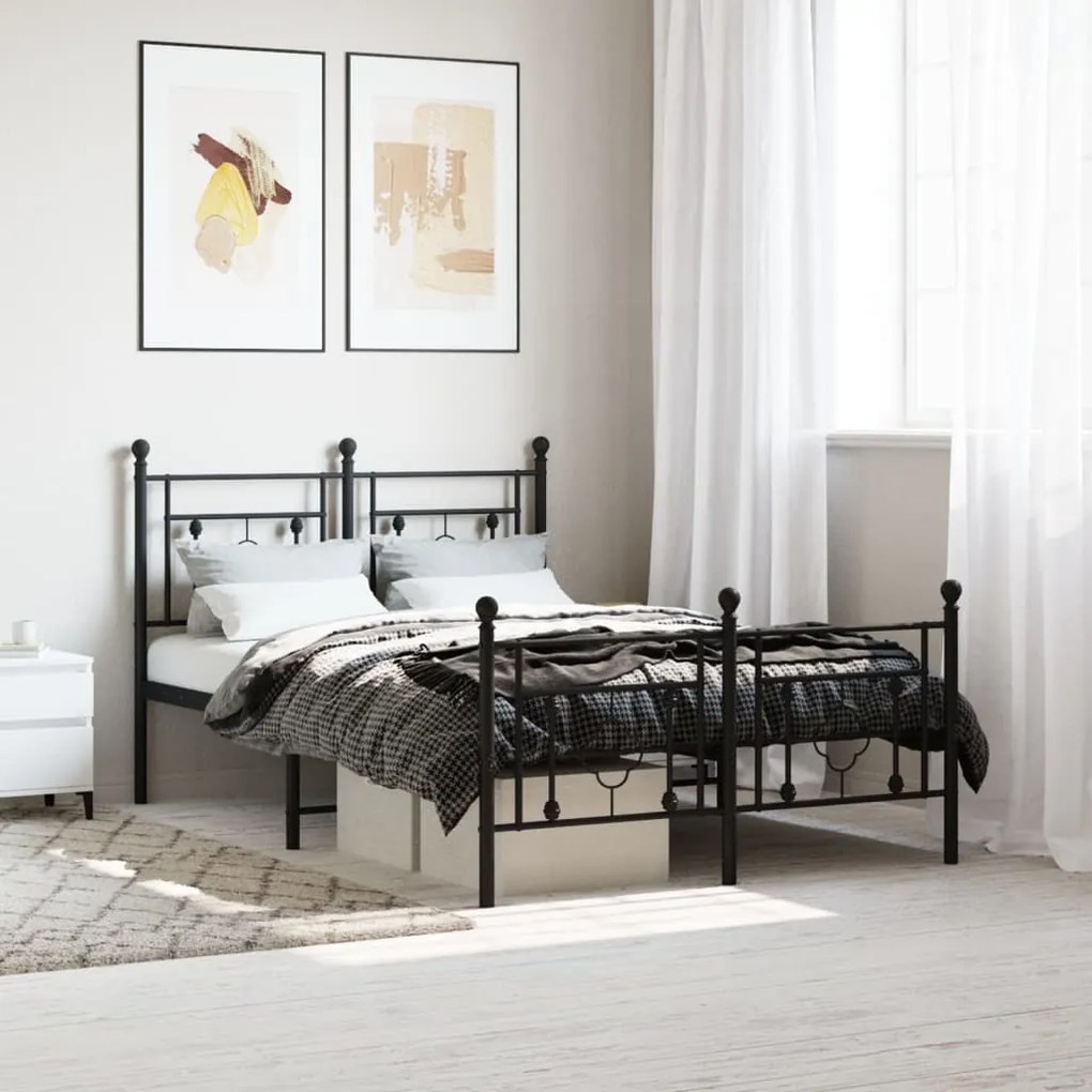 vidaXL Estrutura de cama com cabeceira e pés 120x190 cm metal preto