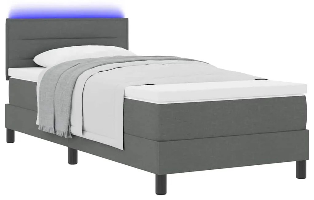 Cama Box Spring com Colchão &amp; LED Cinza Escuro 80x200 cm Tecido