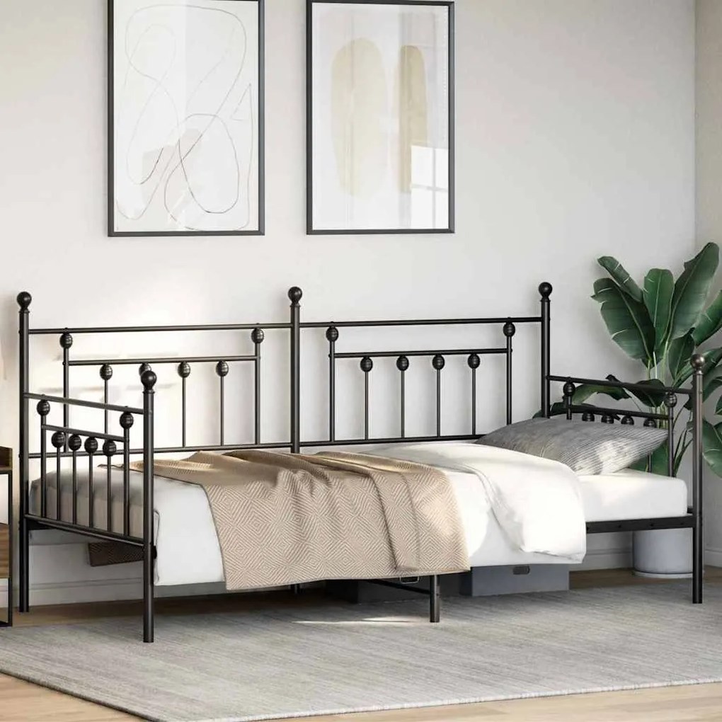 Estrutura de Cama Dia vidaXL Preta 107x203 cm Aço
