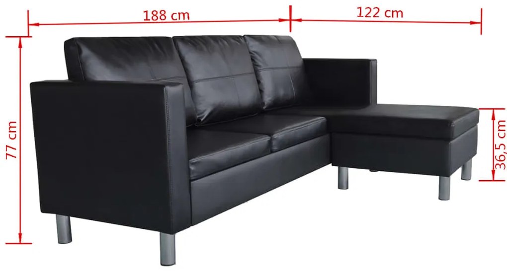 Sofá Paolo Chaise Longue -De 3 Lugares - Cor Preto - 188x122x77 cm - E