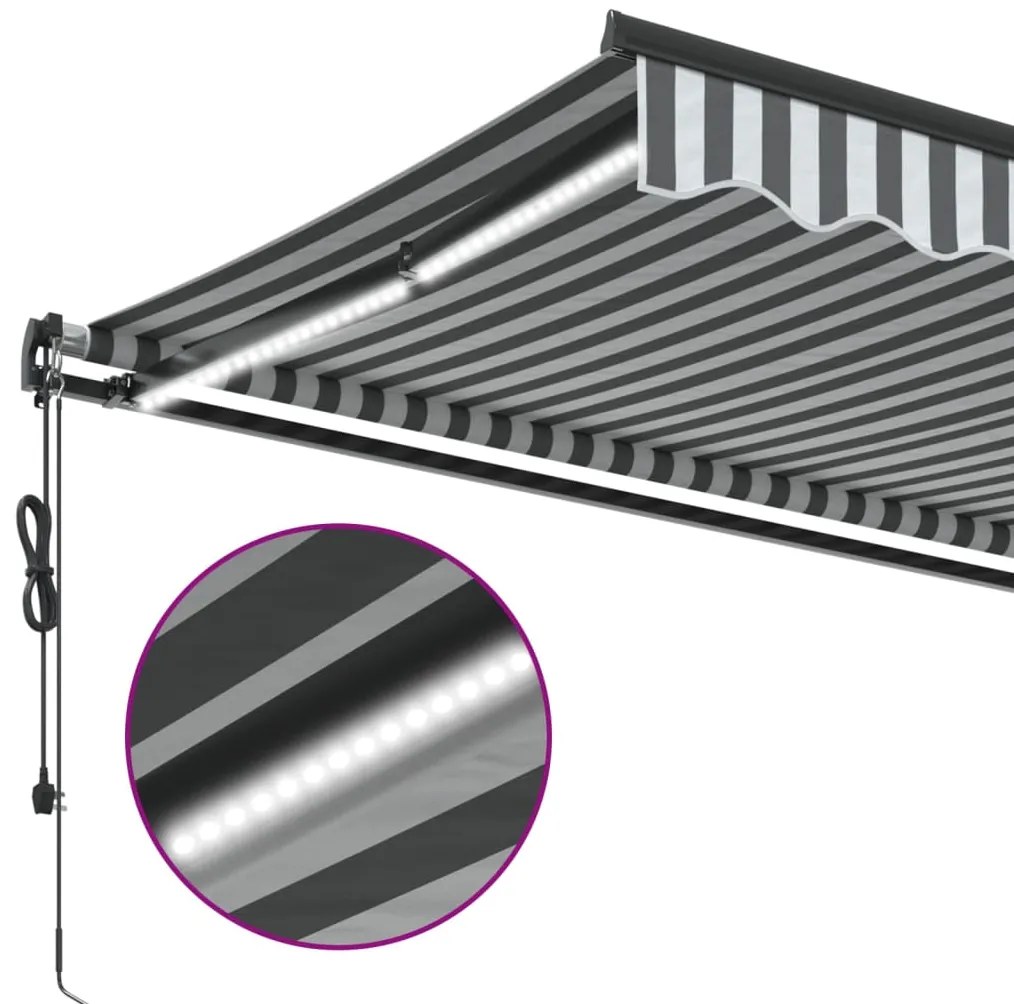 Toldo retrátil automático com LEDs 450x350 cm antracite/branco