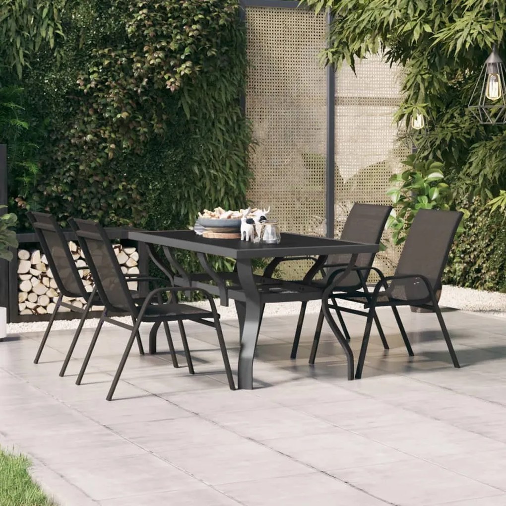 318770 vidaXL Mesa de jardim 140x70x70 cm aço e vidro cinza/preto
