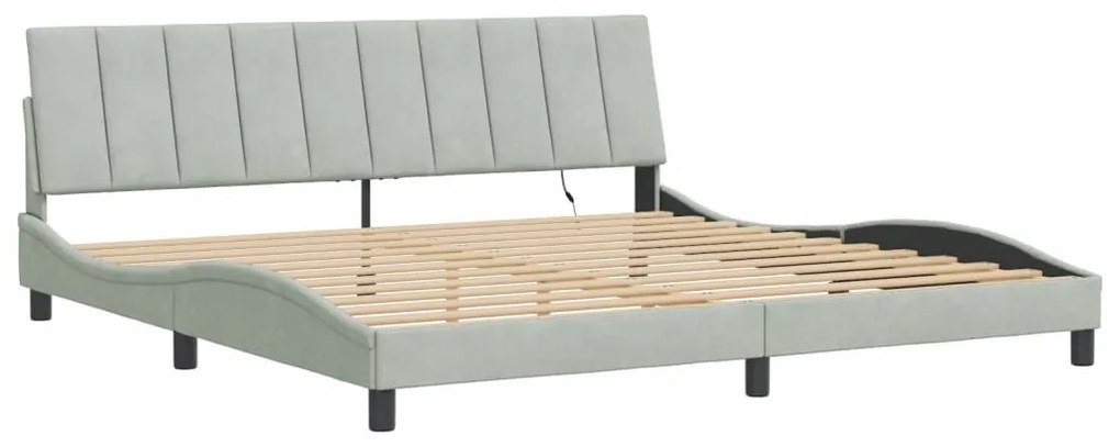 Estrutura de cama c/ luzes LED 200x200 cm veludo cinzento-claro