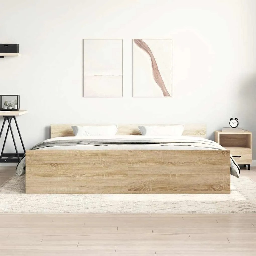 Estrutura cama c/ cabeceira/apoio pés 160x200cm carvalho sonoma