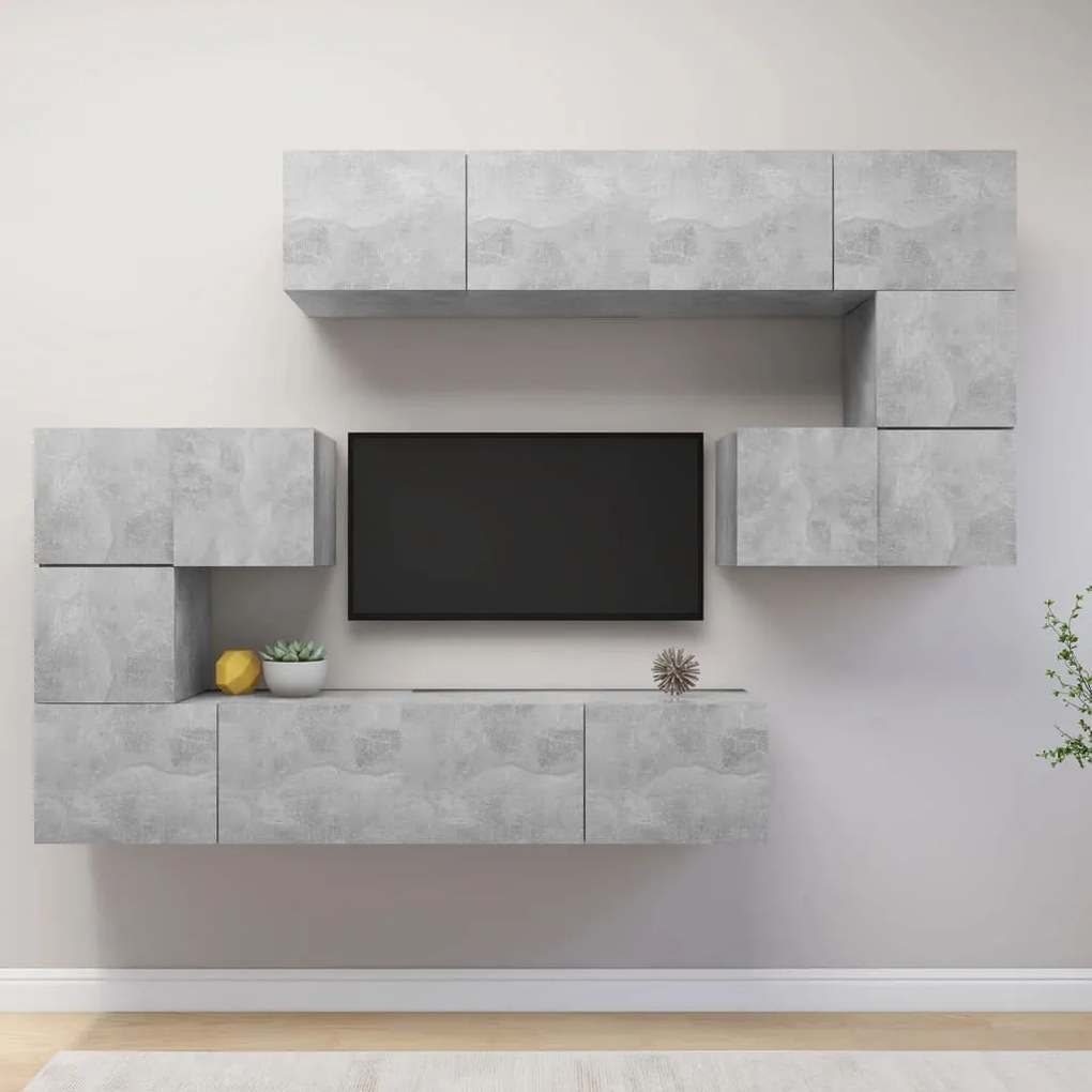 vidaXL 8 pcs conjunto móveis TV derivados de madeira cinzento cimento