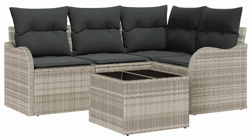 Conjunto de Sofás de Jardim vidaXL de 5 Peças com Almofadas Cinza Ratt