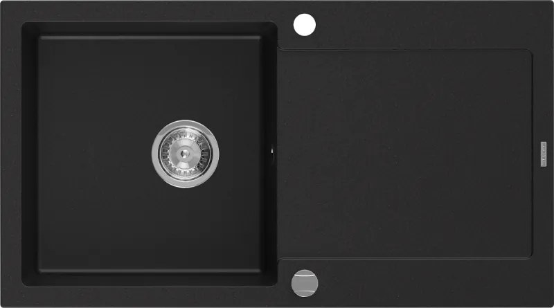 Mexen Leo lava-louça de granito com 1 cuba e escorredor 900 x 500 mm, preto, sifão cromado - 6501901010-77
