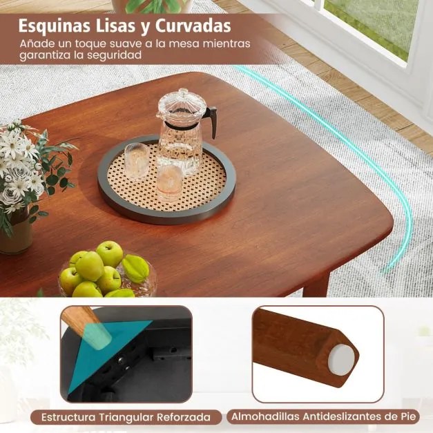 Mesa de jantar em madeira para 2-4 pessoas com pernas em madeira de borracha estilo rústico para espaços pequenos em apartamentos Castanho