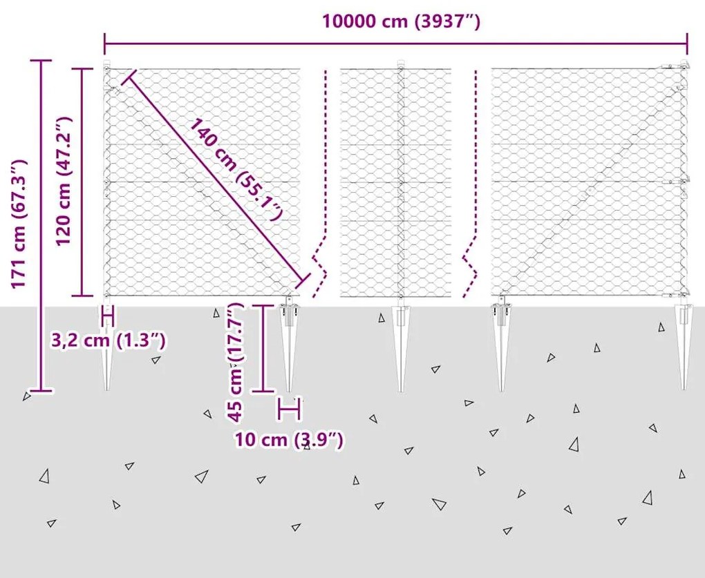 Cerca Hexagonal vidaXL Cinza 1.2x100 m Aço
