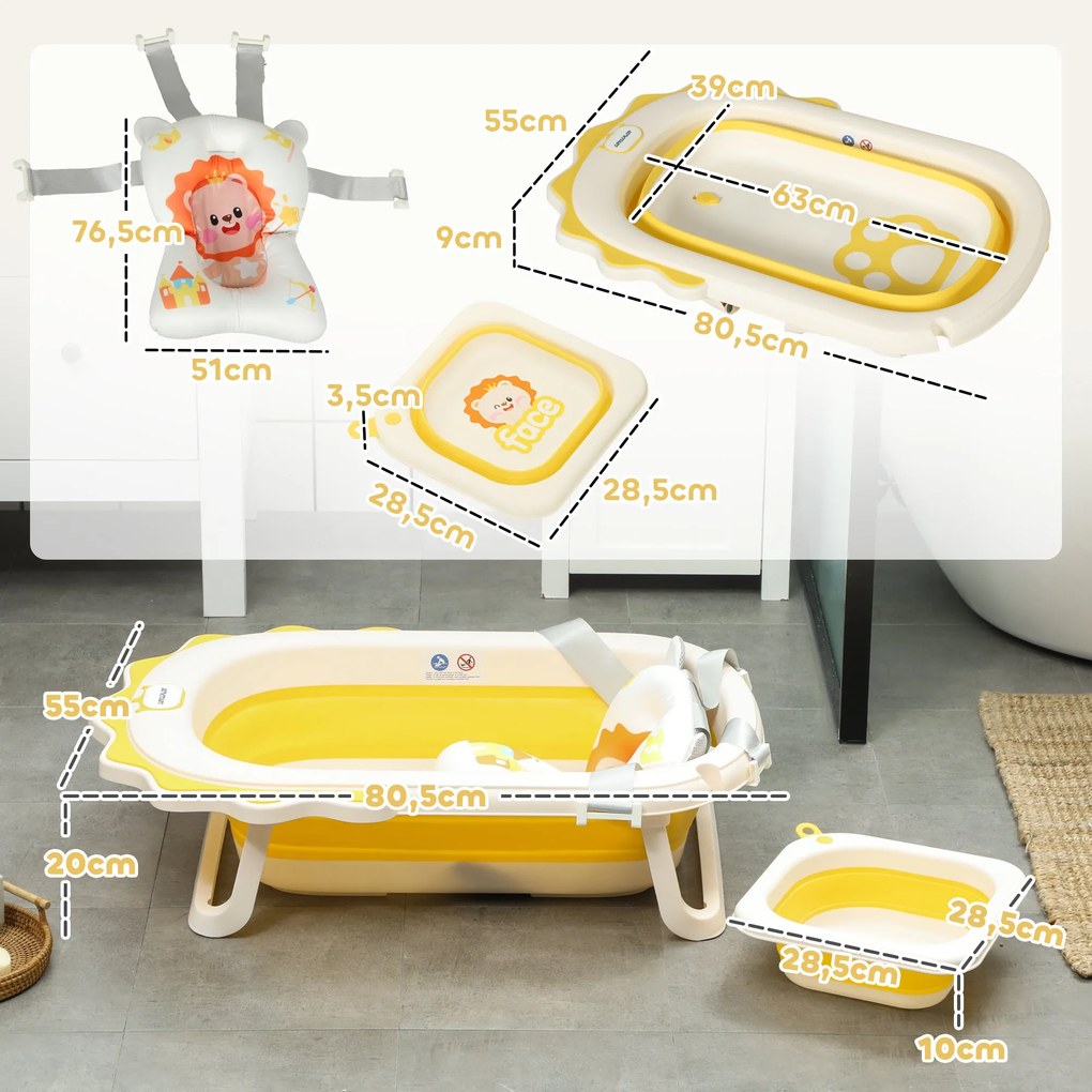 AIYAPLAY Banheira Dobrável para Bebés com Almofada e Cubo Banheira par