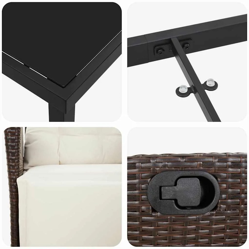 Conjunto de Jantar de Jardim de 3 Peças em Rattan Sintético Castanho