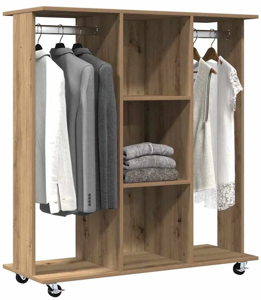 Guarda-roupa com rodas Carvalho Artesanal 102x38x110 cm Madeira Recons