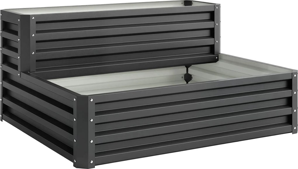 Outsunny Caixa de Plantio de 2 Níveis Floreira Exterior de Aço com Desenho de Escada para Cultivos 120x101x58 cm Cinza Escuro | Aosom Portugal