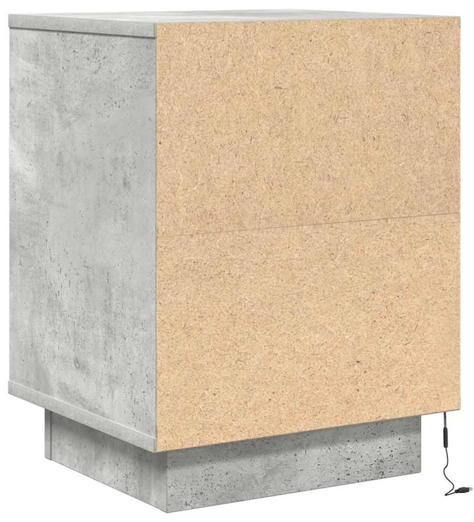 Mesas cabeceira c/ luzes LED 2 pcs 38x34x50 cm cinzento-cimento