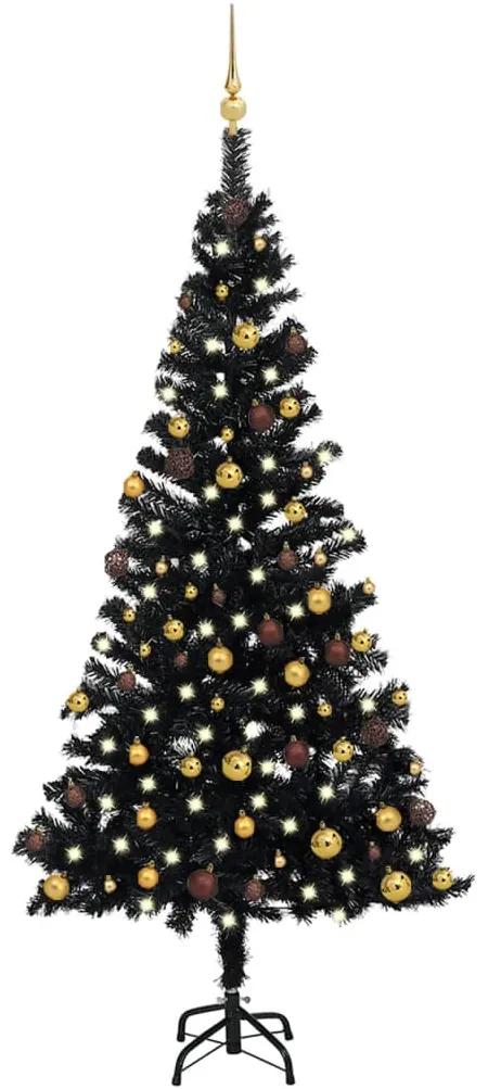 Árvore de Natal artificial c/ luzes LED e bolas 150 cm PVC preto