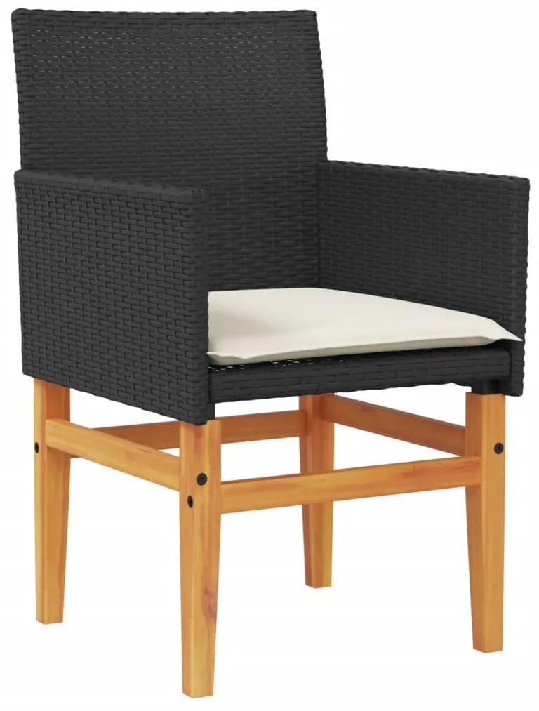 Cadeiras de jardim c/ almofadões 2 pcs vime PE/madeira preto