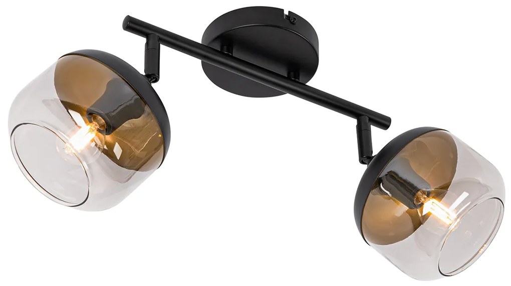 Foco de teto design preto com dourado e vidro fumê 2-luzes - Kyan Design