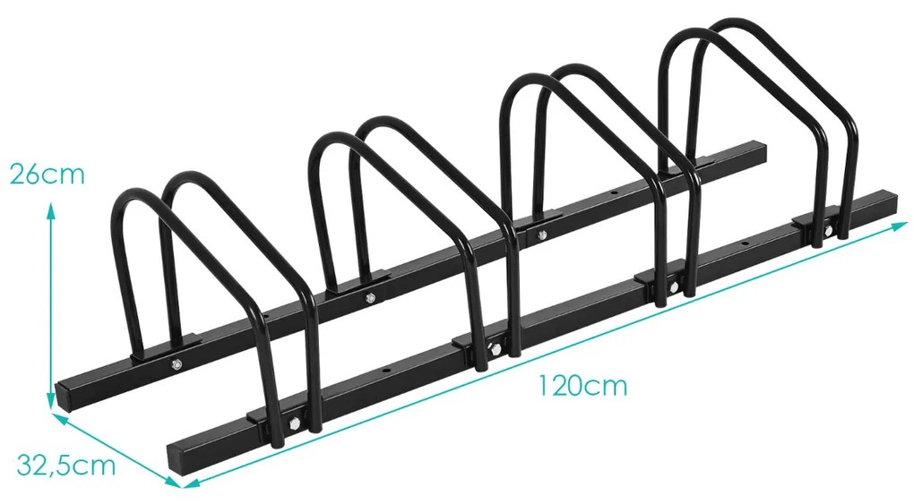 Suporte estacionamento de bicicletas para 4 bicicletas para casa Jardim Parque Garagem 120 x 32,5 x 26 cm Preto