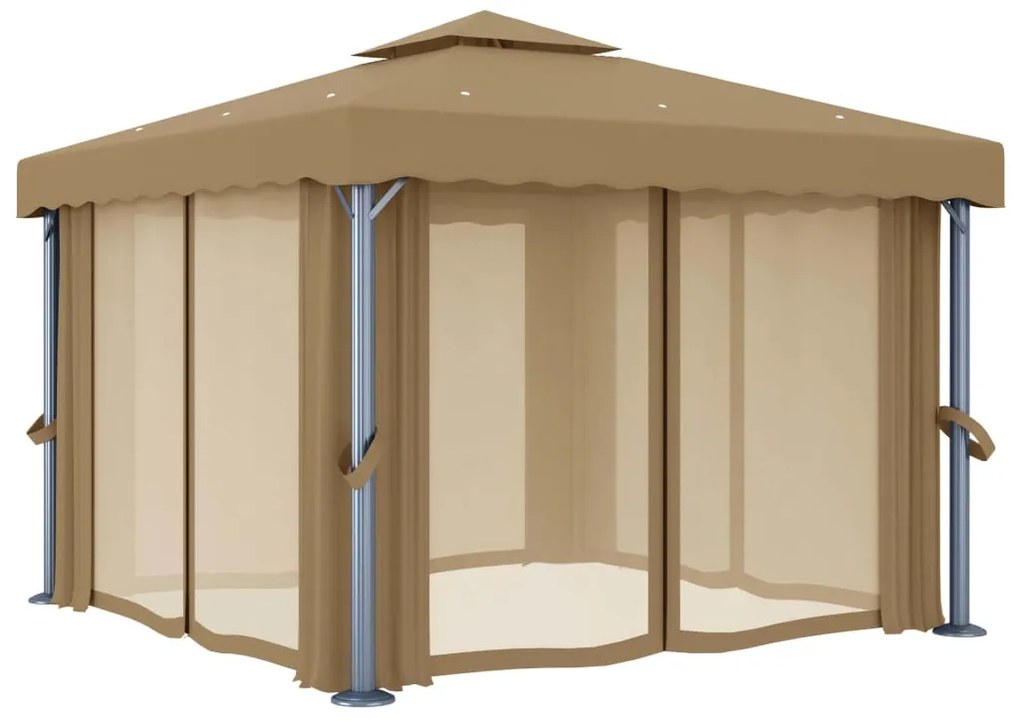 Gazebo com cortina 3x3 m alumínio cinzento-acastanhado