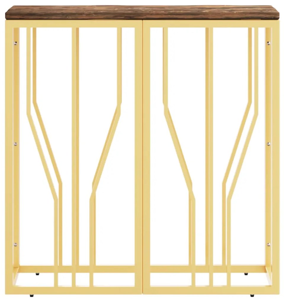 Mesa consola aço inoxidável/madeira recuperada maciça dourado