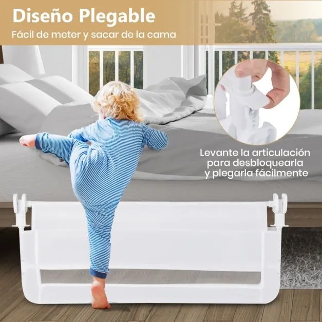 Barreira de Cama para Crianças Pequenas Dobrável de 100 cm com Capa Removível e Lavável e Correia de Segurança Branca